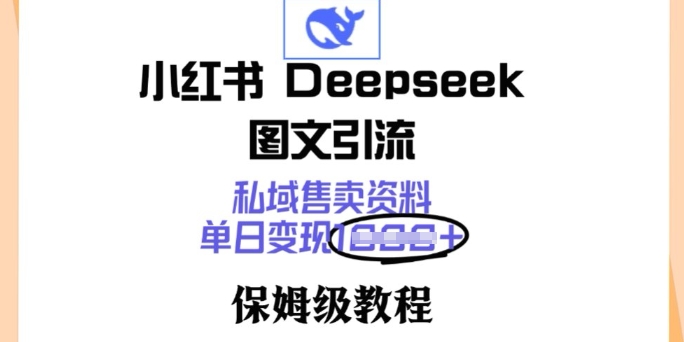 小红书Deepseek图文引流，私域售卖资料，单日变现多张，保姆级教程-聚赢网创