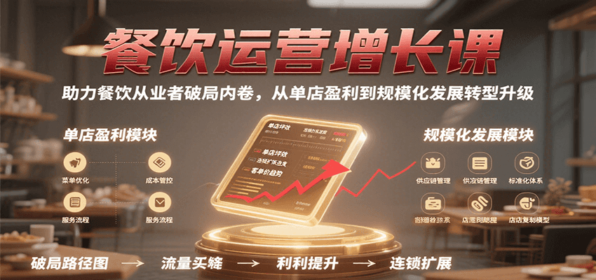 餐饮运营增长课，助力餐饮从业者破局内卷，从单店盈利到规模化发展转型升级-聚赢网创