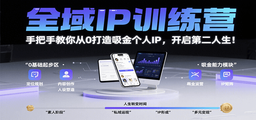 全域IP训练营，手把手教你从0打造吸金个人IP，开启第二人生！-聚赢网创