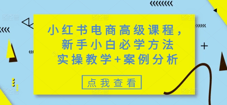 小红书电商高级课程，新手小白必学方法，实操教学+案例分析-聚赢网创
