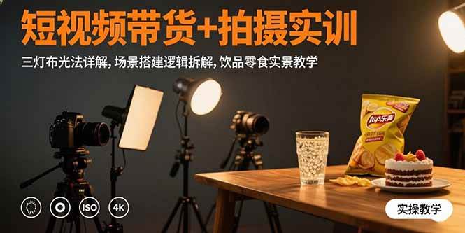 （15540期）短视频带货+拍摄实训：三灯布光法详解,场景搭建逻辑拆解,饮品零食实景教学-聚赢网创