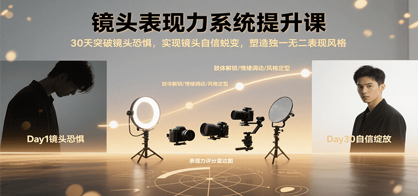 镜头表现力系统提升课，30天突破镜头恐惧实现自信蜕变，塑造独一无二表现风格-聚赢网创